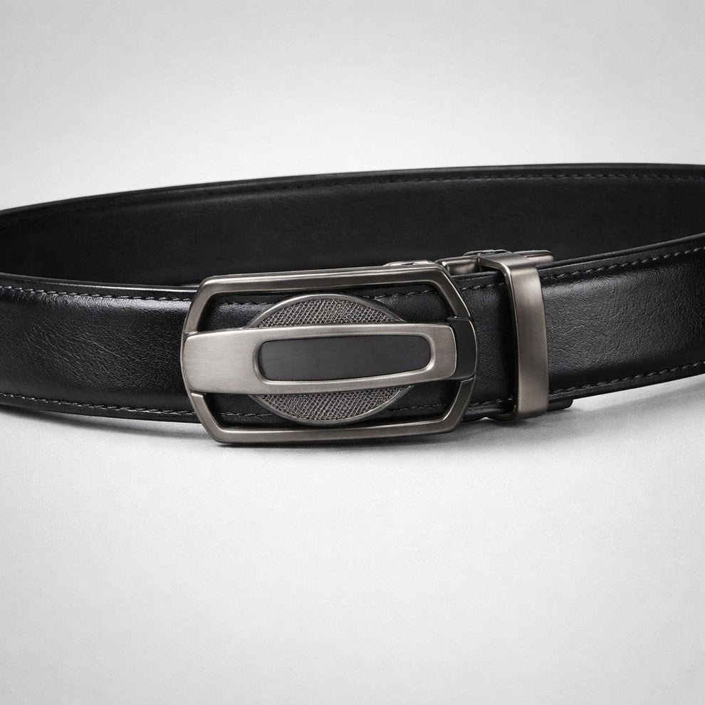 Black Leather Geometric Buckle Belt - Image 4