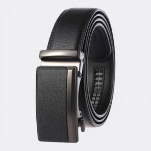 Black Leather Rectangular Buckle Belt