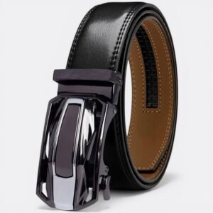 Black Leather Geometric Buckle Belt