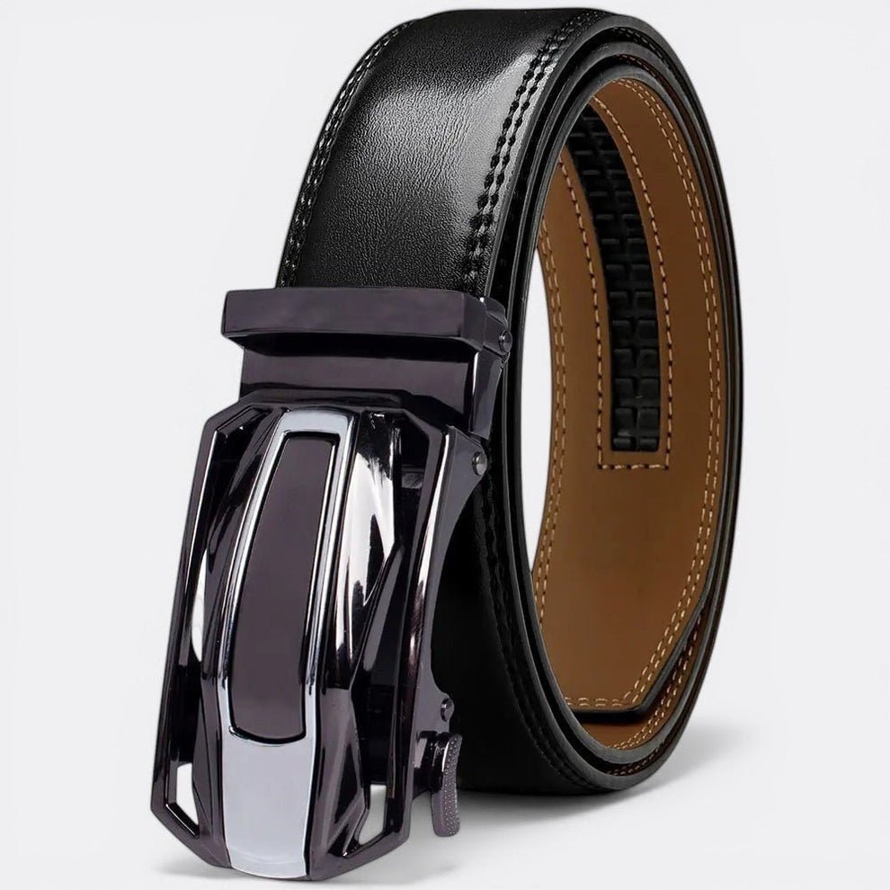 Black Leather Geometric Buckle Belt
