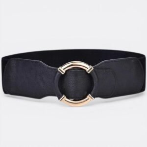Black Leather Round Buckle Belt