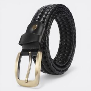 Black Braided Leather Buckle Belt